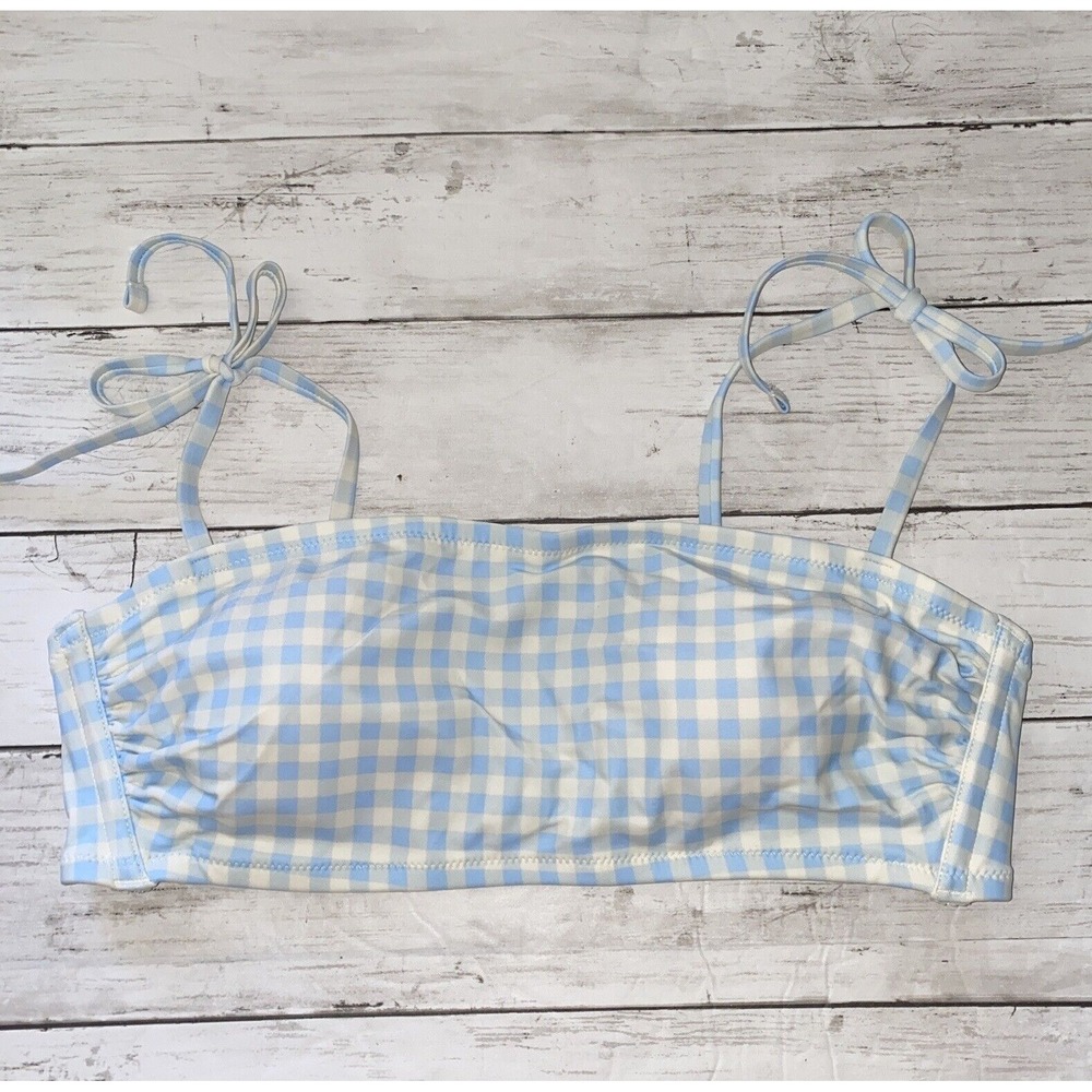 Kona Sol Bikini Top Large Blue White Gingham Swim NEW Target Lightly Lined Sz‎ L